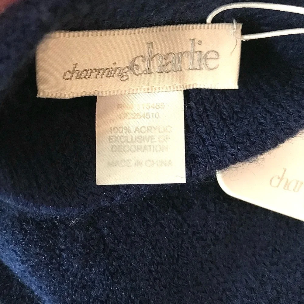 NWT Embellished Navy Blue Knit Gloves One size 1 Pair NEW WITH TAGS